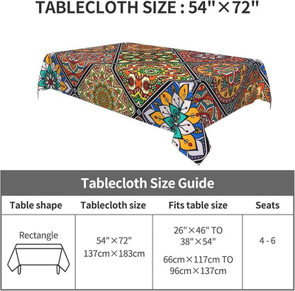 Mandala Colorful Tablecloth, Waterproof Retro Table Cloth for Kitchen Dining Picnic Parties Wedding Home Decor Outdoor Indoor Rectangle 54x72 Inch Boho Table Cover