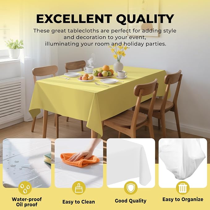 54 Inch X 100 Feet Plastic Table Cover Roll Premium Disposable Plastic Tablecloth for All Type/Shape Tables | Picnic, Party, Banquet, Birthdays, Weddings (Light Yellow, 54 Inch X 100 Feet)
