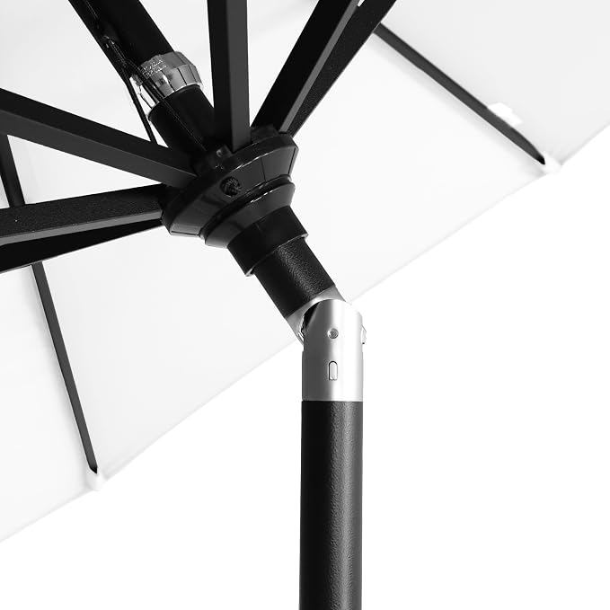 California Umbrella 12-Year-Non-Fading, 9Ft Premium Sunbrella Patio Umbrella, Hand-Crank, Button-Tilt, Black Frame, Natural Fabric