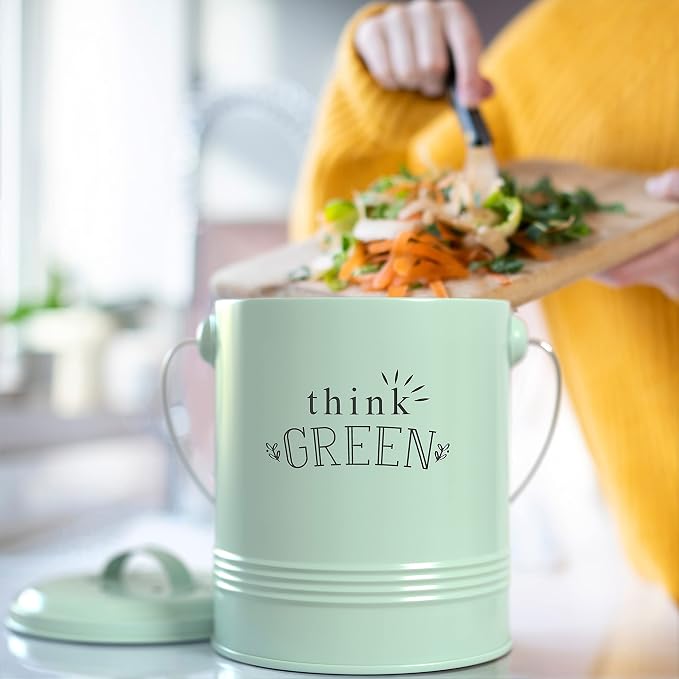 Barnyard Designs 1.2 Gallon Kitchen Counter Compost Bin with Lid (Mint) | Countertop Composter with Smell-Absorbing Filters and Removable Inner Bucket; Food Waste Pail for Easy Cleaning