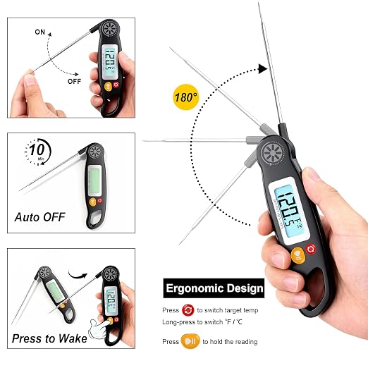 Meat Thermometer Digital - Instant Read Food Thermometer with Backlight for Cooking Grilling Baking Kitchen Candy BBQ Oil Liquid, Backlit Display, Battery Included