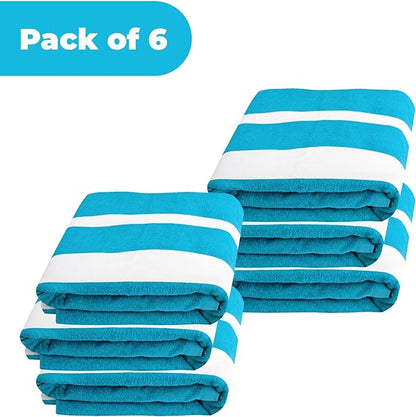 Superior Cabana Cotton Lounge Chair Cover, Outdoor Towel/Chaise Furniture Covers, Terry Cloth, Beach, Spa, Swim Accessories, Pool Chair Cover, Soft, Quick Drying, 32" x 102", Set of 6, Turquoise