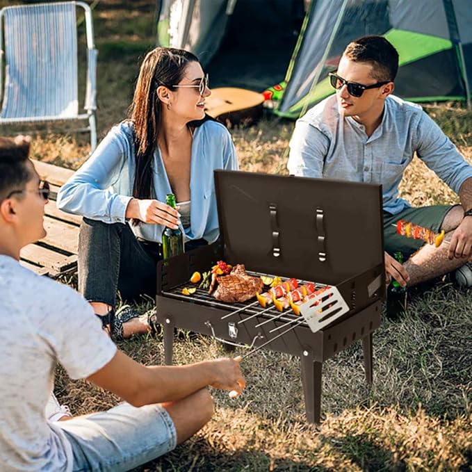 Portable Charcoal Grills, Outdoor Small Barbecue Grill with Lid, BBQ Grill Set, Tabletap Smoker Grill for Cooking Backyard Camping Picnic Garden Party