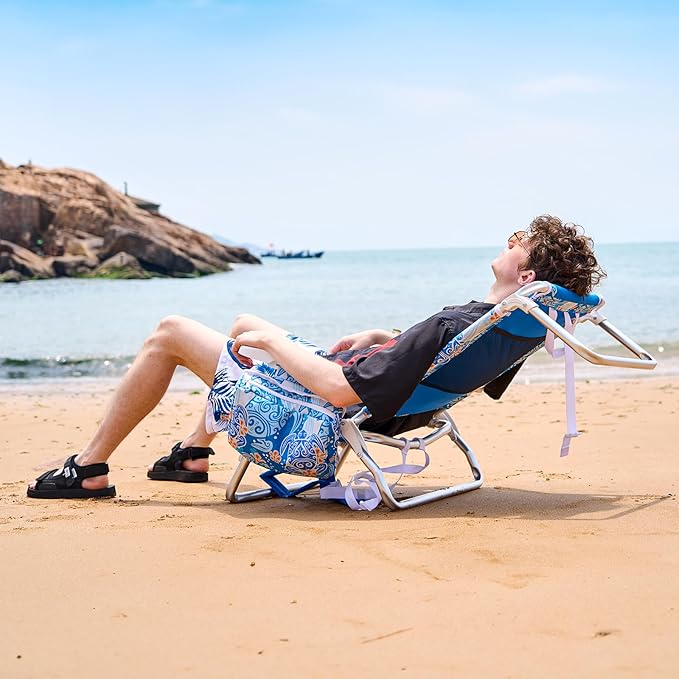 Old Bahama Bay Backpack Beach Chair 2 Pack, Aluminum Lightweight Reclining 5-Position Lounge Chair for Adults Heavy Duty Support 400 LBS Portable Folding with Cooler Bag Camping Chair for Sand Outdoor