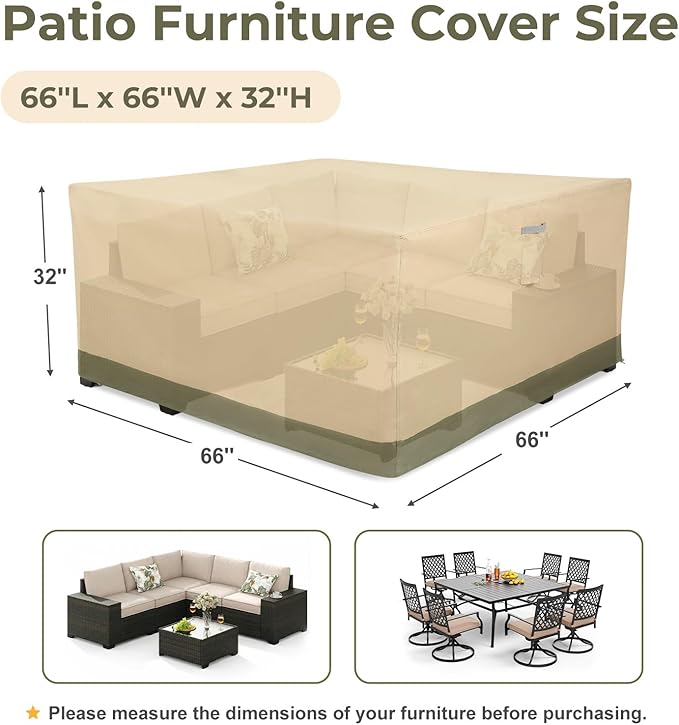BPS Patio Furniture Cover for Outdoor Table and Chairs, 600D Waterproof and Anti-UV Patio Sectional Set Cover for Outside General Purpose Furniture, 66''L x 66''W x 32''H