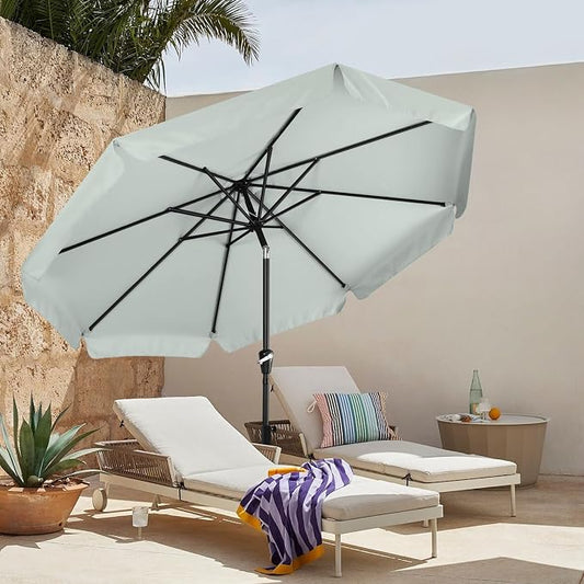MASTERCANOPY 9ft Patio Umbrella with Valance, Crank & Tilt, Light Gray | 8 ribs, UV/fade-resist, waterproof, vent, for garden/deck/yard/pool