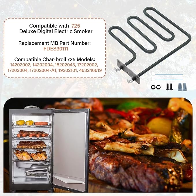 800 Watts Electric Smoker Heating Element Compatible with Masterbuilt and Char-Broil 30" Digital Electric Smoker, Replacement Part 9907120011 for: 20070213, 20072115, MB20071117, MB26073519, etc.