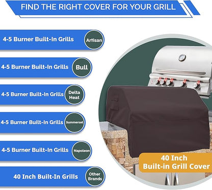 Covers & All Built-in Grill Cover for Outdoor Grill – Heavy Duty 12 oz Waterproof Built-in BBQ Grill Cover, PVC-Coated Polyester with Elastic Hem for Snug Fit (40.5 x 26.75 x 22.25 inches, Coffee)