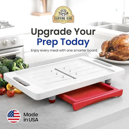 Large Cutting Board - XL Meal Prep System with Juice Groove, Spikes, Drip Tray & Removable BPA Free Cutting Board - Patented Multi-Feature Design Carving Board - BBQ Essential & Kitchen Gifts