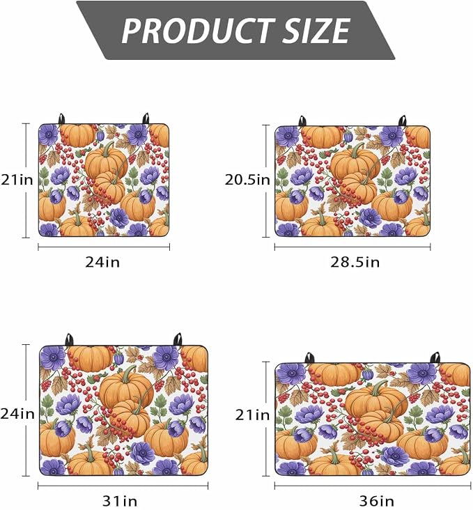 Orange Pumpkin Fall Stove Top Cover for Electric Stove, Thanksgiving Purple Floral Farmhouse Heat-proof & Non Slip Glass Top Stove Cover Protector, Kitchen Flat Cooktop Rubber Mat 28.5x20.5 Inches