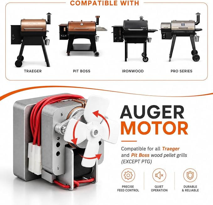 Hisencn Upgraded 2.0 RPM Auger Motor for Traeger/Pit Boss/Camp Chef Grills | Universal Auger Motor 120V, 60Hz, 2 Pole, for Oklahoma Joe's and Z Grills, Durable Outdoor BBQ, Easy Installation