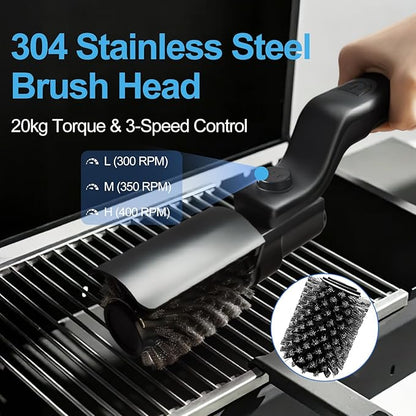 Electric Grill Brush, High Torque Grill Brush with Rechargeable 3-Speed Modes, 180° Adjustable Stainless Steel Replaceable Brush Head, Fit for Outdoor Camping and Barbecuing