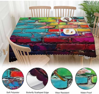 Table Cloth Graffiti Brick Wall, Rainbow Stone Wall Farmhouse Tablecloth Soft Table Cover Tablecloth for Kitchen Dinning Tabletop Decoration, 52x70 Inch Fitted Tablecloths