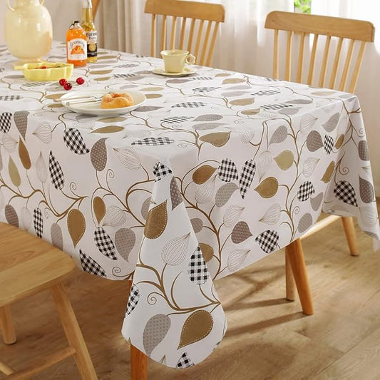 SASTYBALE Vinyl Tablecloth with Flannel Backing Rectangle 60 x 84 Inch | Floral Leaves Waterproof & Oil Proof Heavy Plastic Tables Cloths, PVC Table Cover for Dining, Party, Picnic, Outdoor