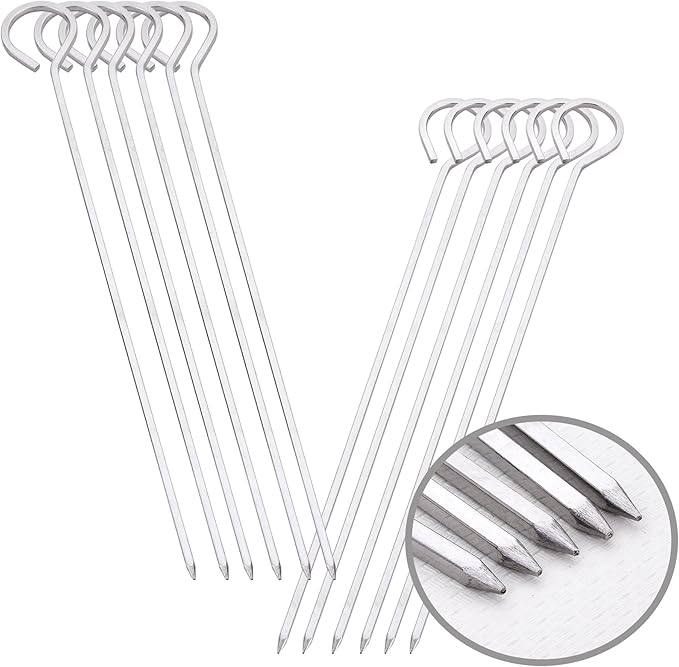 8 inch Barbecue Skewers Square Metal BBQ Sticks,HONSHEN 12Pack Stainless Steel Skewer,Kebob,kabob Sets for Grill Outings Cooking (BBQ Skewers Square 8inch-12p)