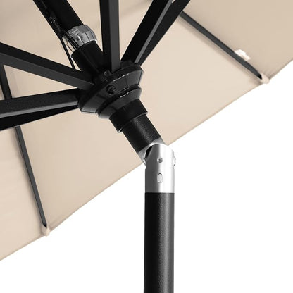 California Umbrella 12-Year-Non-Fading, 9Ft Premium Sunbrella Patio Umbrella, Hand-Crank, Button-Tilt, Black Frame, Beige Fabric