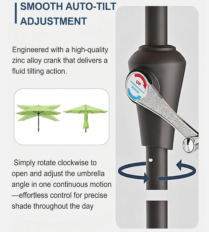 PatioKingdom Auto-Tilt 9FT Patio Umbrella Outdoor with 8 Sturdy Fiberglass Ribs,Market Table Umbrella for Pool,Backyard,Deck and Garden