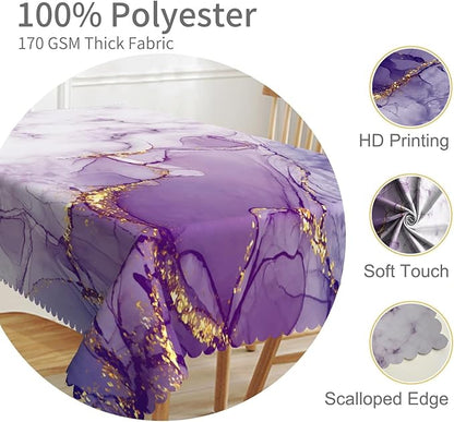 52x70inches Purple Marble Rectangle Tablecloth Purple White Marble Texture Golden Crack Abstract Table Cloth Durable Polyester Table Cover for Dining Room Kitchen Decor Indoor Outdoor Use