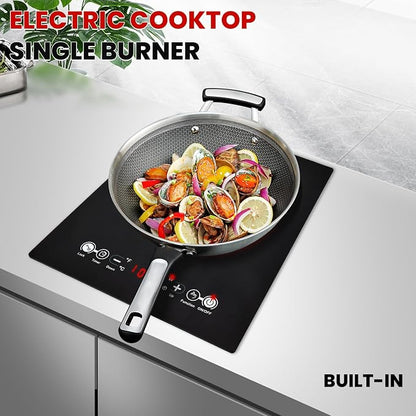 Electric Cooktop 110V, Single Burner Plug in Portable Induction Cooktop, Countertop Ceramic Stove Top with Power Levels and Overheat Protection, Child Safety Lock, Timer, 1800W