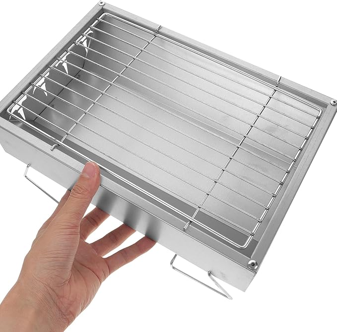 INOOMP Foldable Stainless Steel Bbq Grill Rack Outdoor Charcoal Barbecue Cooking Stove for Camping Hiking Picnic 36x26.5x17.5cm Portable Grill Tool