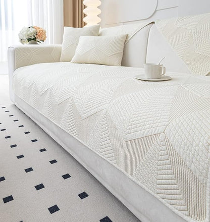vctops Cotton Quilted Couch Covers for Sectional Sofa (Cream,28"x35") | Geometric Washable Non Slip Sofa Slipcover for Dogs, Children, Pets Furniture Protector Cover