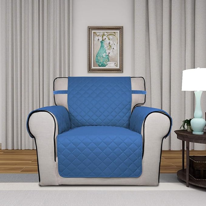 PureFit Reversible Chair Sofa Cover Dog Couch Covers for Sofa, 25.5 in | Blue/Ivory, Water Resistant Couch Protector, Washable Pet Couch Cover with Non Slip and Elastic Straps For Kids