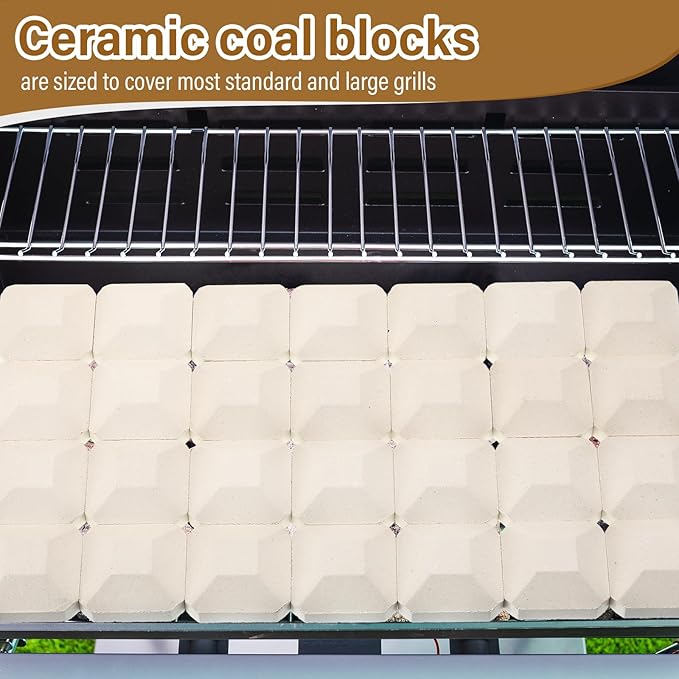 Baquler 30 Pcs Ceramic Briquettes for Gas Grill Replacement 2"x2" Universal BBQ Grill Briquettes, Reusable Even Heat Distribution Stone for Most Grills, Reusable Heat Plates Alternative