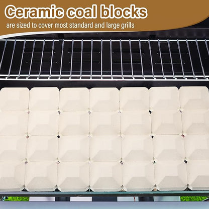 Baquler 30 Pcs Ceramic Briquettes for Gas Grill Replacement 2"x2" Universal BBQ Grill Briquettes, Reusable Even Heat Distribution Stone for Most Grills, Reusable Heat Plates Alternative