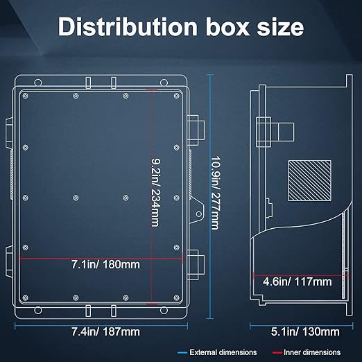 Namunanee Outdoor Electrical Junction Box, ABS Water Resistant Enclosure with Internal Mounting Panel & Hinged Cover, 9.2" H* 7" L* 4.6" W