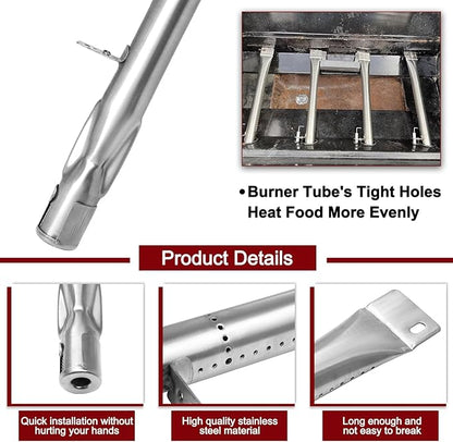 Hiorucet Grill Replacement Parts for Stok SGP4330SB, SGP4331, SGP4130N, Stok Quattro 4 Burner Grills, Porcelain Steel Heat Plate Shield Tent, Stainless Steel Crossover Carry Over Tube & Grill Burners