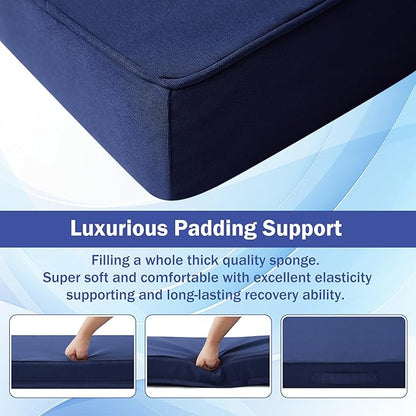 IASEAHK Patio Chair Cushions, 18.5" x 16" x 3" Outdoor Chair Cushions Set of 4, Waterproof Outdoor Cushions for Patio Furniture, Outdoors Seat Cushions with Handle and Ties, Navy Blue