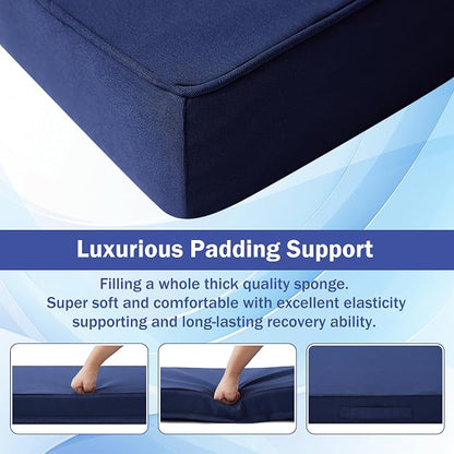 IASEAHK Patio Chair Cushions, 19" x 19" x 3" Outdoor Chair Cushions Set of 4, Waterproof Outdoor Cushions for Patio Furniture, Outdoors Seat Cushions with Handle and Ties, Navy Blue