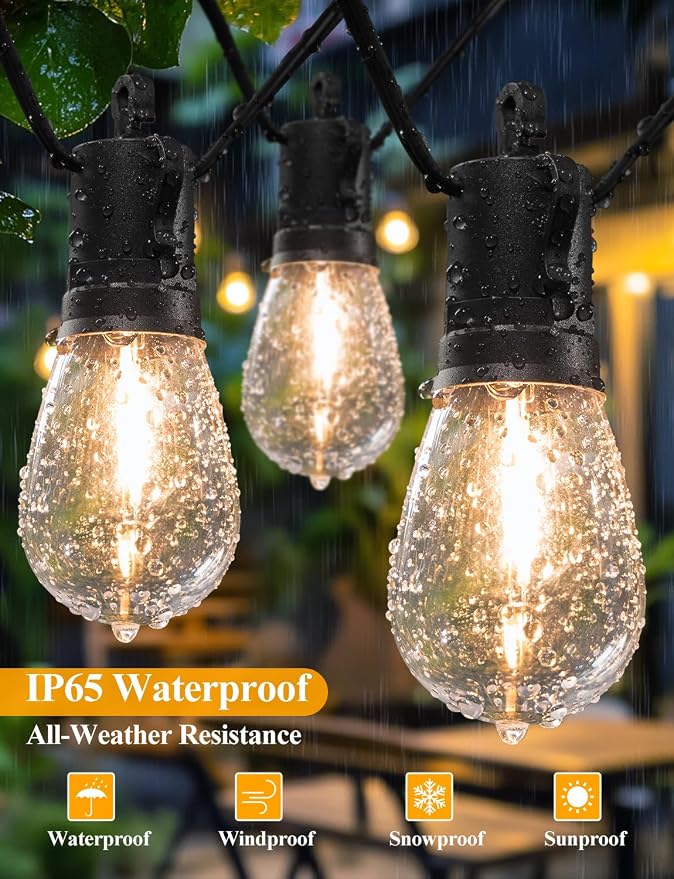 Brightever 25FT LED Outdoor String Lights for Patio Decor | Outside Hanging Lights with 9 Shatterproof S14 Vintage Edison Bulbs(1 Spare), Waterproof 2700K Dimmable