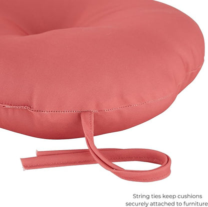 15 x 15 Round Bistro Chair Cushion, Reversible Patio Seat Cushion with Attached Ties, Polyester Fabric, Recycled Polyfiber Fill, Set of 2 - Coral