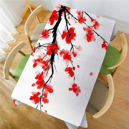 Swono Japanese Cherry Table Cloth Ink Painting Flower Blossom Cherry Pink Rectangle Tablecloth Picnic Table Cover BBQ Table Cloths Polyester for Kitchen 50x72 Inch