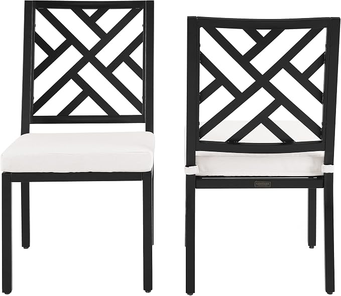Crosley Furniture Locke 2-Piece Outdoor Chair Set, Dining Patio Chairs for Deck, Backyard, Matte Black with Creme Cushions