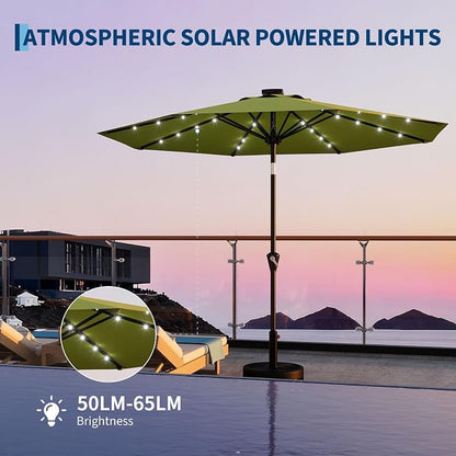 Garvee patio Umbrella with Solar Lights, Outdoor Table Umbrella with 8 Durable Ribs, Tilt & Crank Mechanism, Waterproof & UV Protection for Garden, Backyard, Poolside
