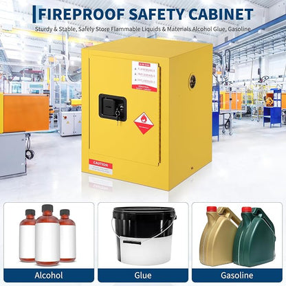 Hazardous Storage Flammable Cabinets, Fire Resistant Safety Cabinet for Flammable Liquids | Cold-Rolled Steel Construction w/Spill Containment Tray, Ventilation Holes & Grounding | Adjustable Shelf
