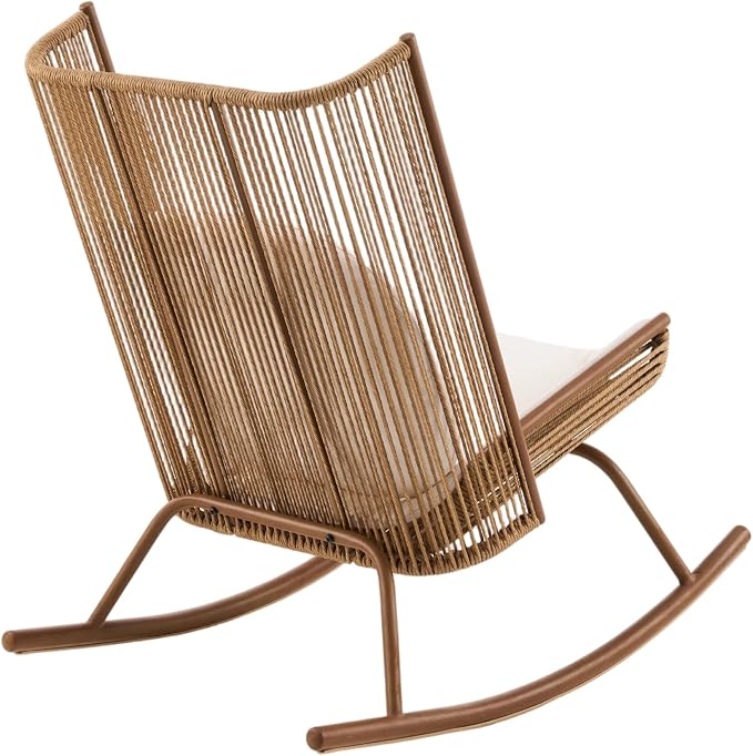 Christopher Knight Home Lumin Outdoor Rocking Chair, High Back PE Rattan Wicker Rocker with Metal Frame, Rocking Chair with Cushion, Comfort Rocker with Ergonomic Design for Patio or Lounge, Brown