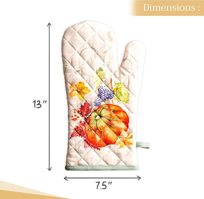 Maison d' Hermine Oven Gloves 100% Cotton Oven Mitt 7" x 13" with Loop Heat Resistant BBQ Cooking Gloves for Thanksgiving Christmas Decorations Baking Handling Hot Pans (Pack of 1, Lumina)