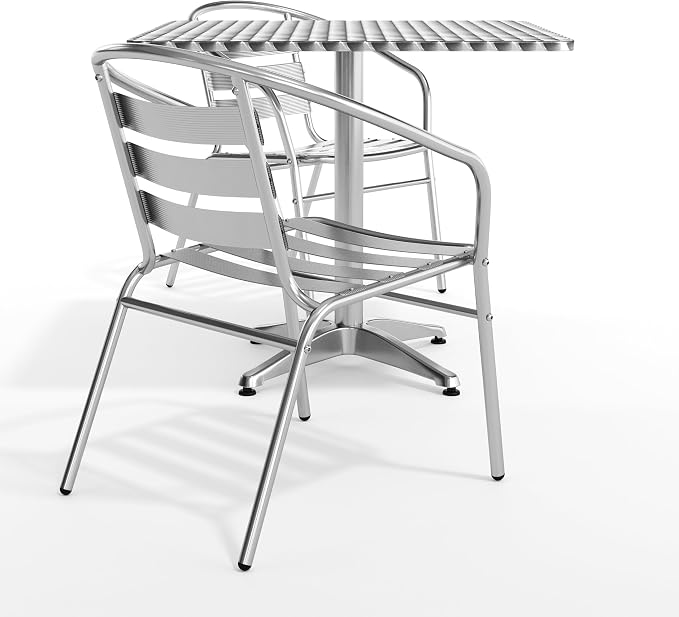 Flash Furniture Lila 31.5'' Square Aluminum Indoor-Outdoor Table Set with 2 Slat Back Chairs | Indoor/Outdoor Use, Slat Back, Slat Back Chairs