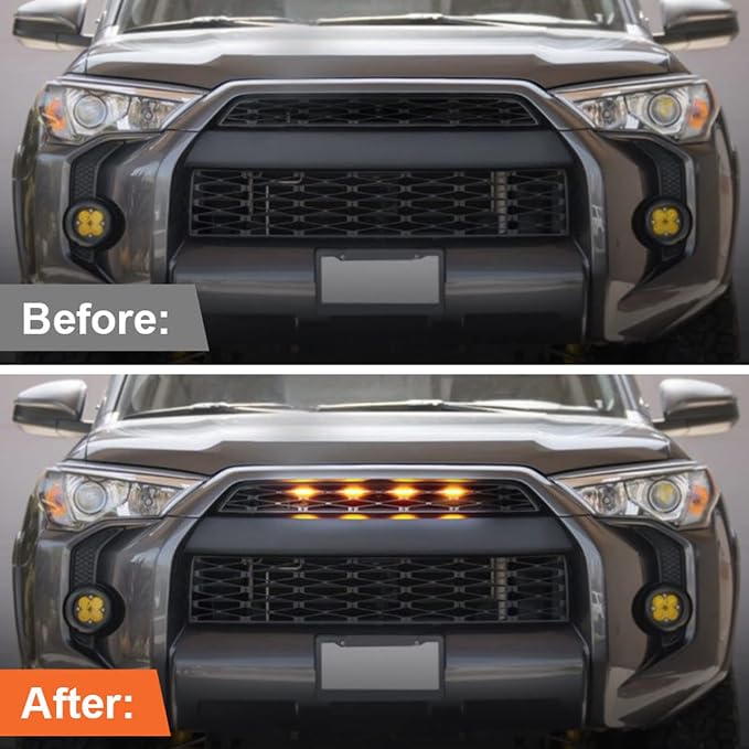 LED Grill Lights for 2014-2023 Toyota 4Runner TRD Pro Grille, Including SR5, TRD off-road, Limited, TRO Pro Models Raptor Style LED Light (Amber light with black housing)