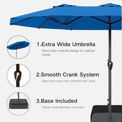 Kingdura 13ft Large Patio Umbrella with Base Included, Double-Sided Rectangle Outdoor Table Umbrella with 12 Reinforced Ribs, Crank Lift for Market Pool Deck Backyard, Royal blue