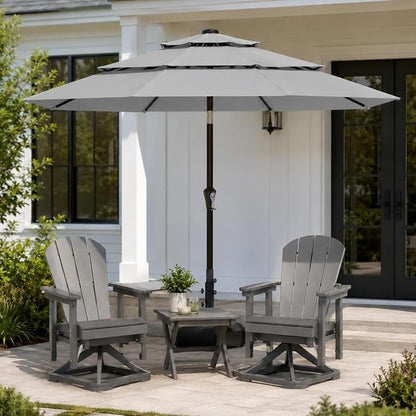 10ft Patio Umbrella, 3-Tier Vented Outdoor Table Umbrella with 8 Sturdy Fiberglass Ribs, Windproof Market Umbrella with Push Button Tilt and Crank, UV Protection for Deck, Pool, Light Gray