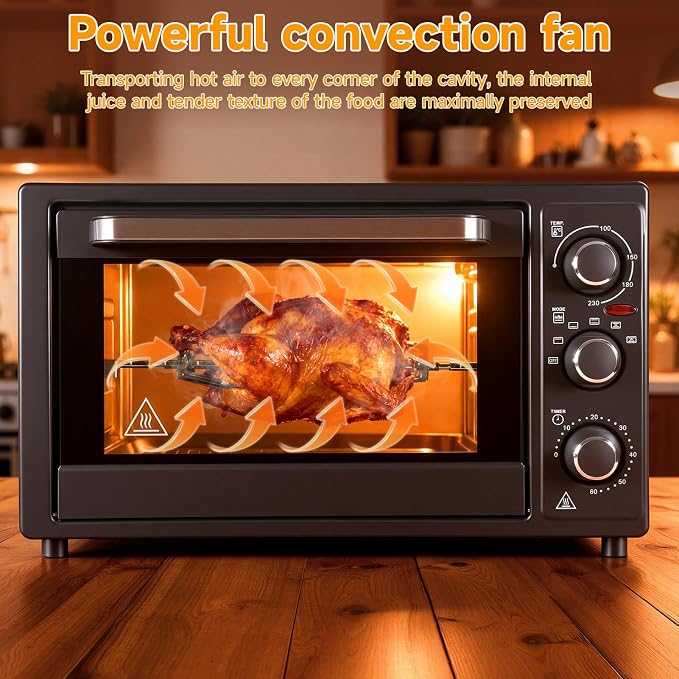 cdar Convection Toaster Oven 32L, 1500W Countertop Air Fryer & Rotisserie Combo, 6-in-1 Multifunctional Oven with 60-Min Timer, Bake, Roast, Toast, Dehydrate – Includes Baking Pan & Rotisserie Kit