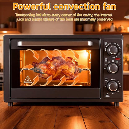 cdar Convection Toaster Oven 32L, 1500W Countertop Air Fryer & Rotisserie Combo, 6-in-1 Multifunctional Oven with 60-Min Timer, Bake, Roast, Toast, Dehydrate – Includes Baking Pan & Rotisserie Kit