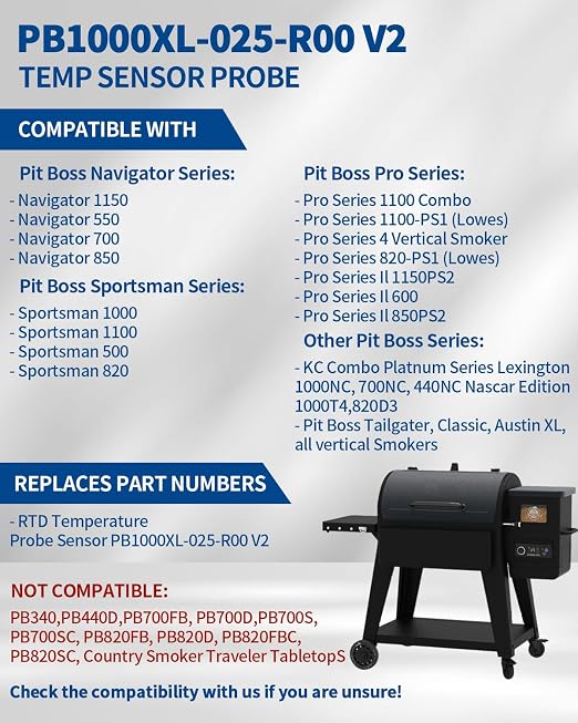 3.5" RTD Probe for Pit Boss Pellet Grill, PT1000 Sensor, PB1000XL-025-R00 V | 304 Stainless Steel Replacement Internal Sensor for Pit Boss. PT1000 Provides Accurate Grill Temperature Readings