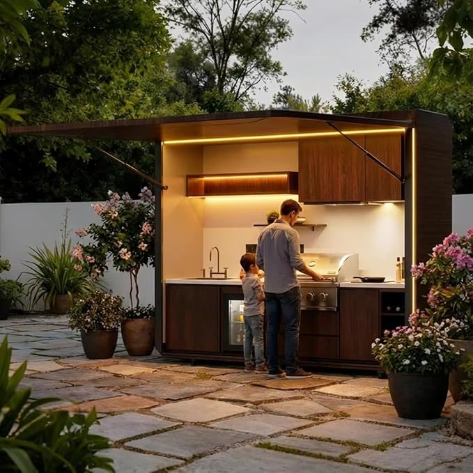 Custom Modular Outdoor Cooking Station with Built-in Grill, Sink, Countertop and Storage Cabinet, Outdoor Kitchen Islands and Cabinetry for Backyard, Patio, BBQ and Poolside Parties