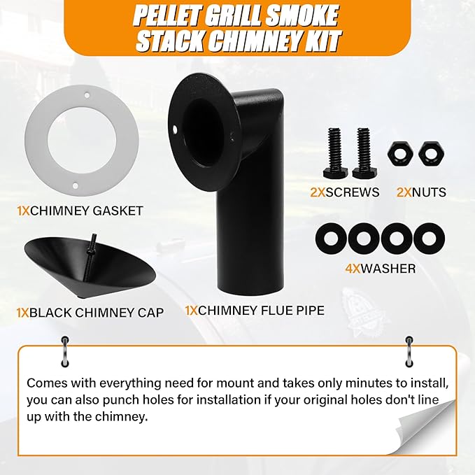 Pellet Grill Smoke Stack Chimney Replacement for Pit Boss Traeger Camp Chef, Replacement Stack Smoker Kits with Umbrella, Gasket, Screw, Locking Washer & Washer