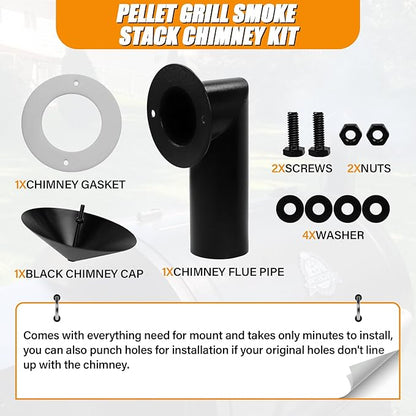 Pellet Grill Smoke Stack Chimney Replacement for Pit Boss Traeger Camp Chef, Replacement Stack Smoker Kits with Umbrella, Gasket, Screw, Locking Washer & Washer